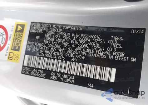 2014 Lexus Rx 350 z USA, uszkodzony, nr VIN JTJZK1BA8E2419476